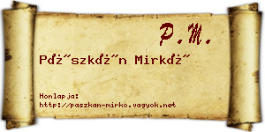Pászkán Mirkó névjegykártya
